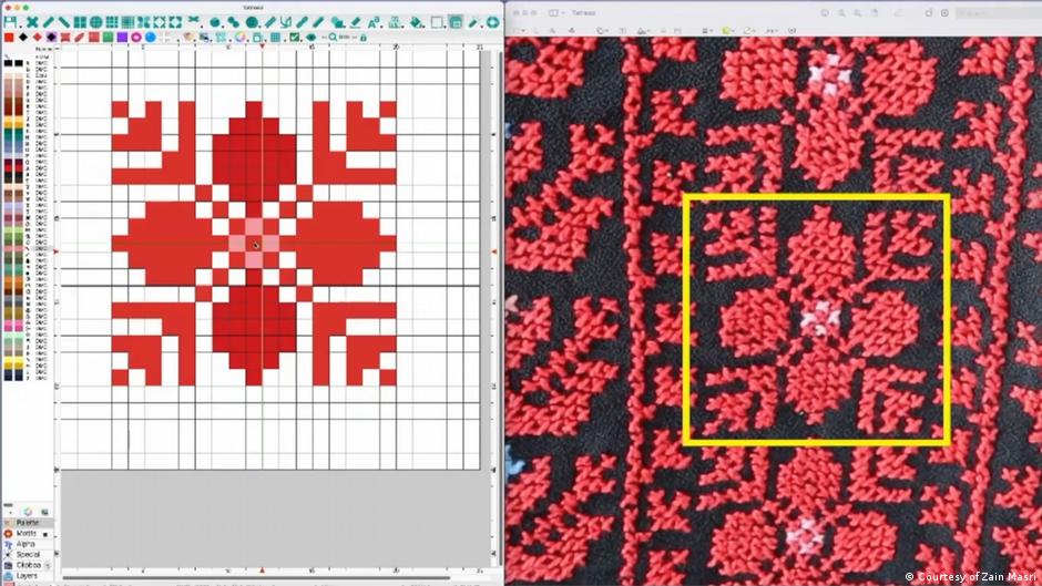 Screenshot of a digitised "tatreez" pattern in red
