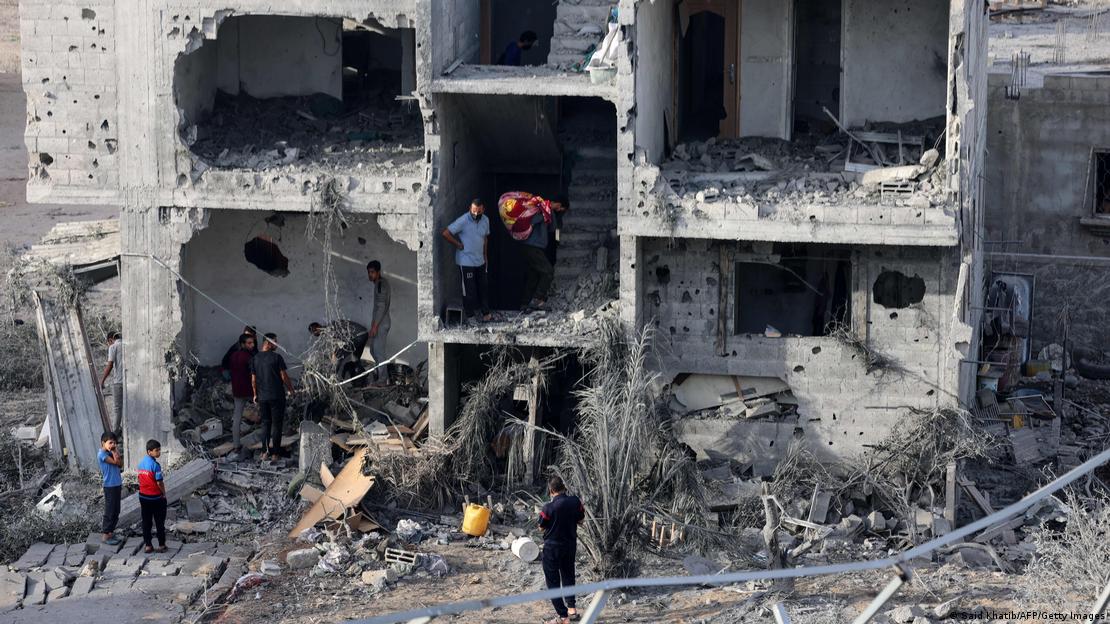 Destroyed buildings after Israeli attacks on targets in Rafah in the southern Gaza Strip 