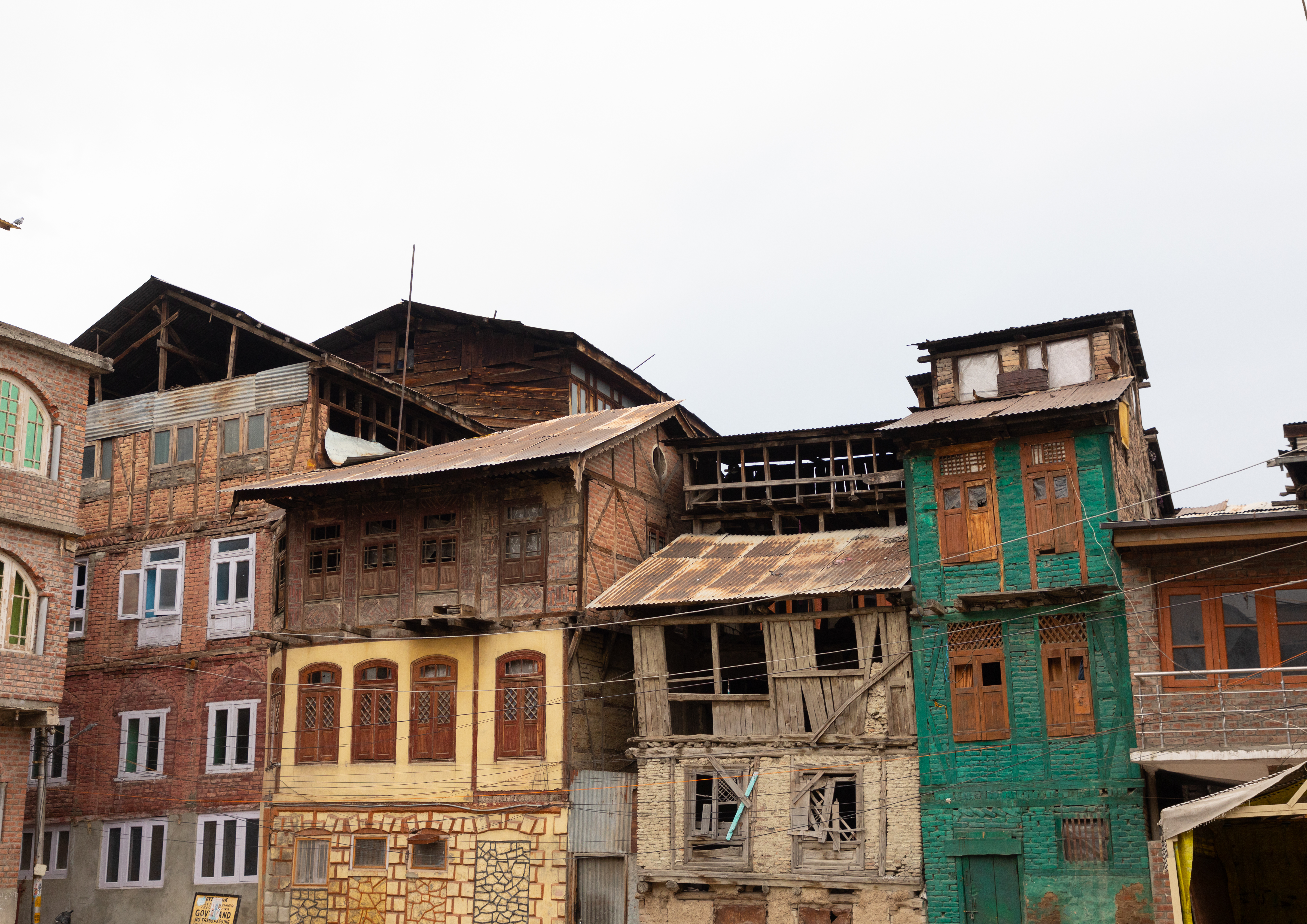Ancient colouful wooden facades in Srinagar Old Town