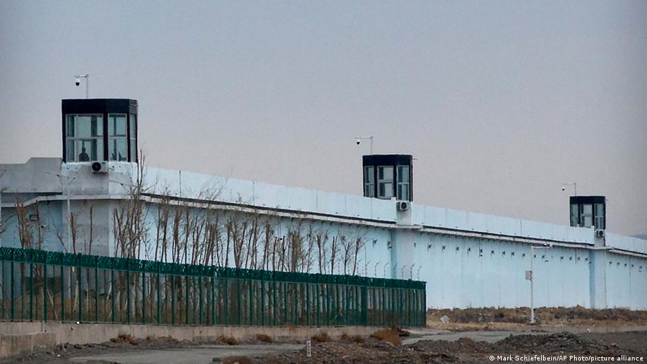 A person stands in a tower on the perimeter of the Number 3 Detention Center in Dabancheng in western China's Xinjiang Uighur Autonomous Region