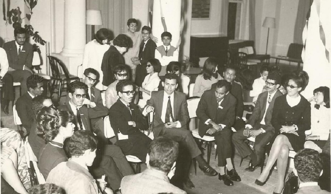 Saudi students in Cairo: women's rights activist Aisha al-Mana sits on the right of the picture, wearing sunglasses
