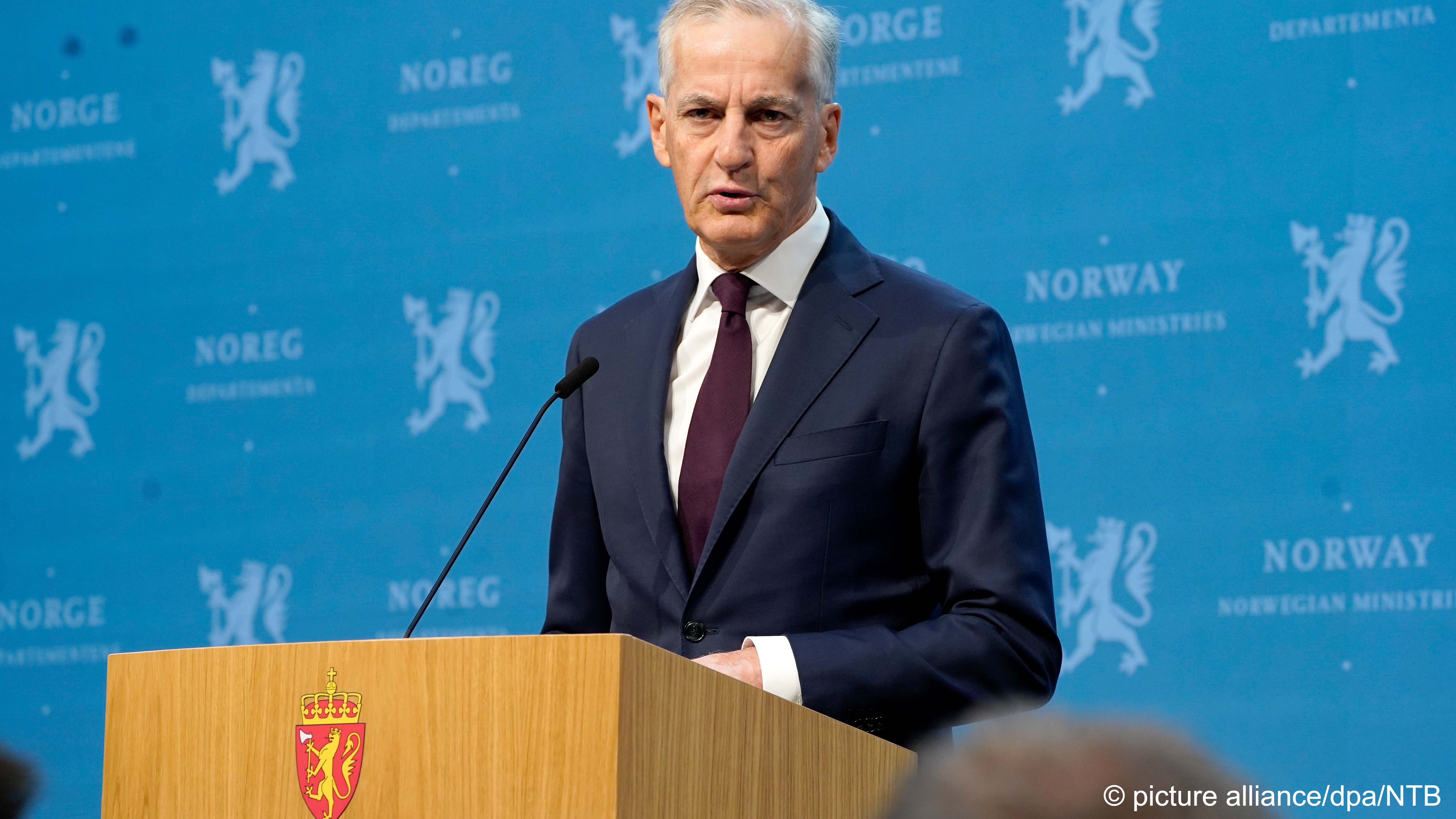 Norwegian Prime Minister Jonas Gahr Støre announcing that the Norwegian government will recognise Palestine as an independent state from 28 May, Marmorhallen, Oslo, Norway, 22 May 2024