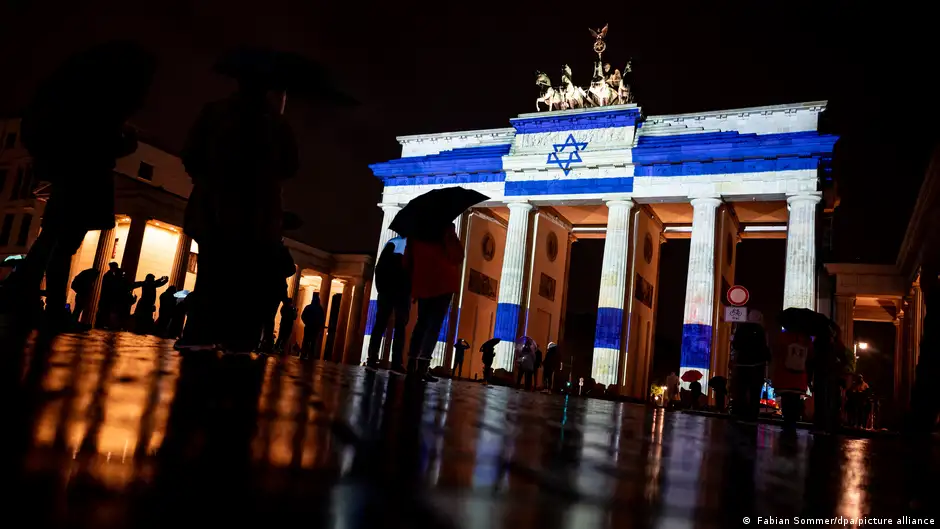 The Israeli flag was projected onto the Brandenburg Gate in a show of solidarity