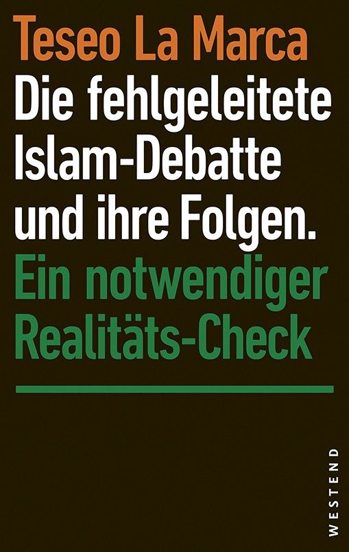 Buchcover von Teseo La Marca schwarzer Bucheinband mit orange, weiß und grüner Schrift