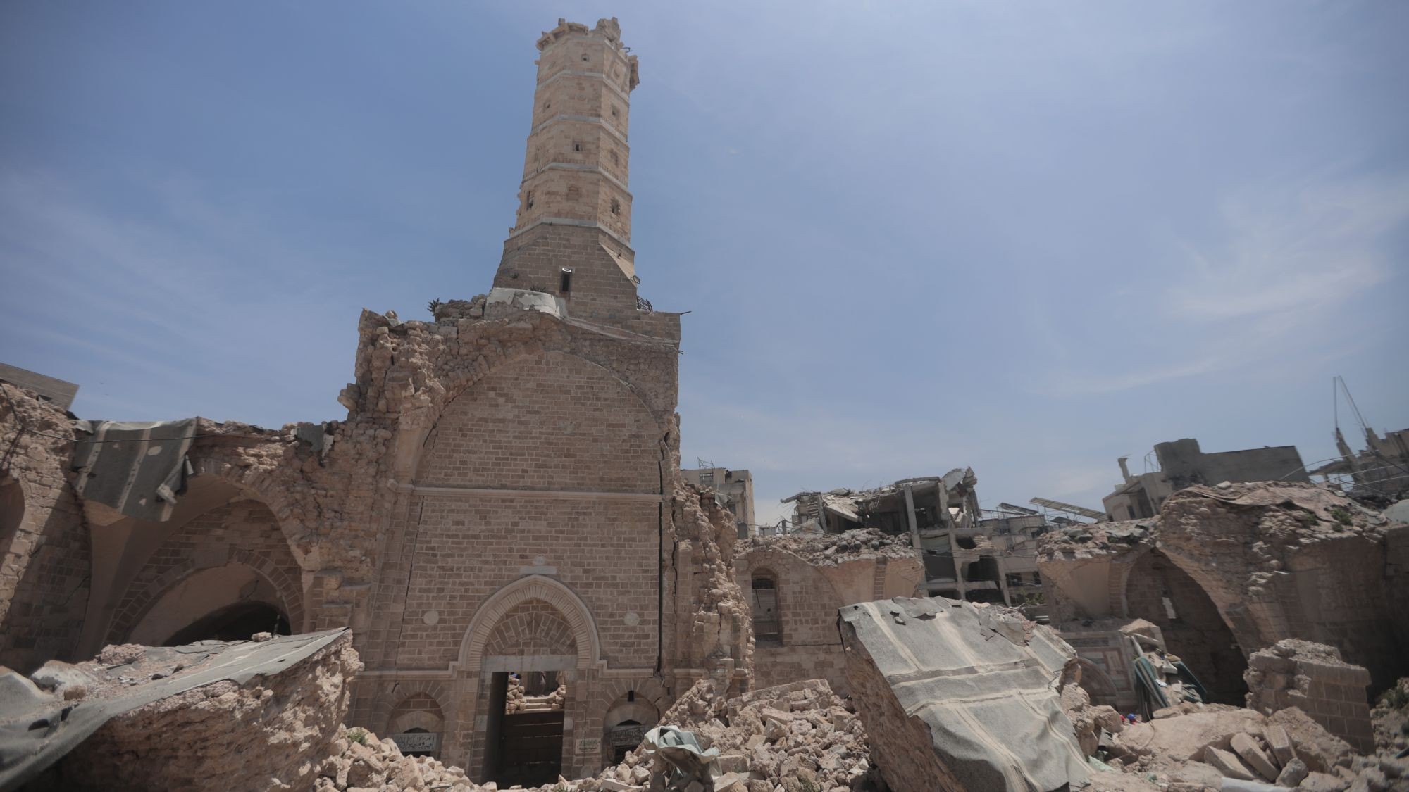 الجامع العمري الكبير، بعد التفجير الذي وقع في 8 ديسمبر/كانون الأول 2023. (Photo: RIWAQ Archive)