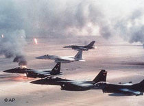 Allied aircraft forces over the oilfields of Kuwait (photo: AP)