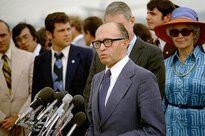 Israeli Prime Minister Menachem Begin delivers an address upon his arrival in the US for a state visit. Location: Andrews Air Force Base, Maryland (photo: Wikipedia)
