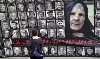 Memory wall with photographs of Armenians killed during the 1915 massacre (photo: AP)