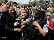 Protest of Uighurs in Urumqi, China (photo: AP)