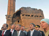 President Abdullah Gül and Turkish officials visiting Ani (photo: AP)