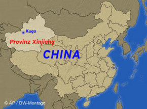 Map of China, marking out Xinjiang (photo: AP/ DW Montage)