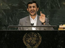 Mahmud Ahmadinejad speaking to the UN (photo: AP)