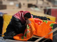 The brother of Sadiq Ahmed, a victim of a car bomb attack, cries over his coffin in the Shi'ite holy city of Najaf, 9 February 2007 (photo: AP)