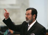 Saddam Hussein in the court room duriing his trial (photo: AP)