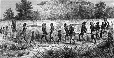 African slaves in Africa, historic illustration (source: Leibniz University Hanover, Germany)