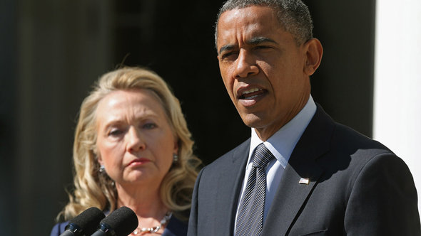 US President Barack Obama (right) and Secretary of State Hillary Clinton making a statement about the death of US ambassador to Libya J. Christopher Stevens (photo: Getty Images)