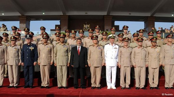 الرئيس المصري المنتخب ديمقراطيا مرسي مع الجيش المصري ن الصورة رويترز
