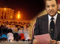 Fotomontage König Mohammed VI und betende Muslime in Marokko; Foto: dpa