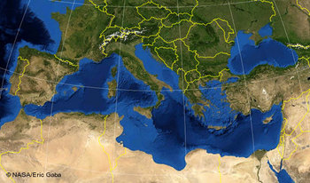 خريطة لمناطق حوض المتوسط، الصورة: ناسا / إيريك غابا 