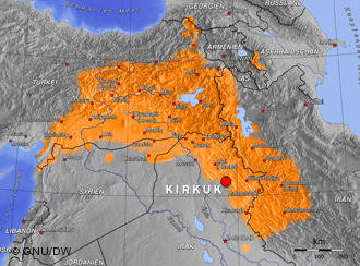 خريطة تبين التوزع الكردي