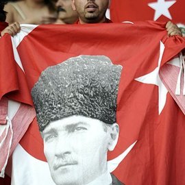 Turkish flag with Mustafa Kemal Ataturk (photo: AP)