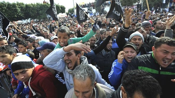 Protests in Sidi Bouzid against Tunisia's president Moncef Marzouiki on 17 December 2012 (photo: Getty Images)