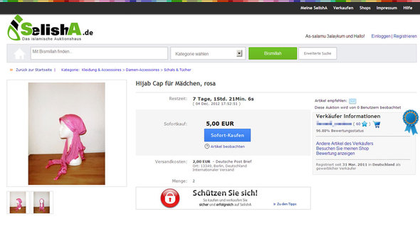 A screenshot from Selisha.de