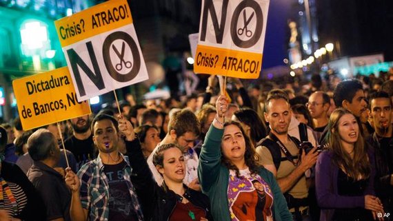 تظاهرات في العاصمة الإسبانية مدريد ضد السياسة التقشفية. أ ب