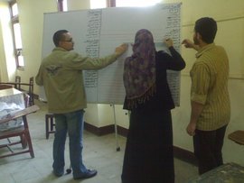 Members of the election commission creates slates at Ain Shams University (photo: Fabian Schmidmeier)