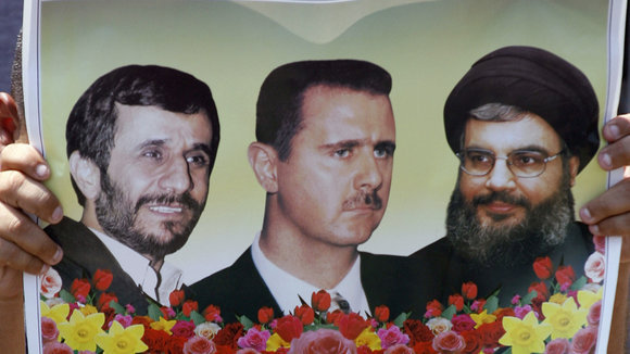 Left to right: Mahmoud Ahmadinejad, Bashar al-Assad and Hassan Nasrallah (photo: AP)