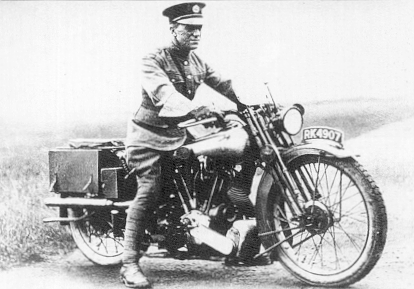 T. E. Lawrence on his Brough Superior (copyright expired)