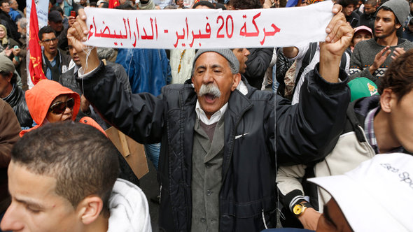 Anti-government protesters from the 20th February movement calling for the fall of the government in Rabat on 31 March 2013 (photo: AP/Abdeljalil Bounhar)