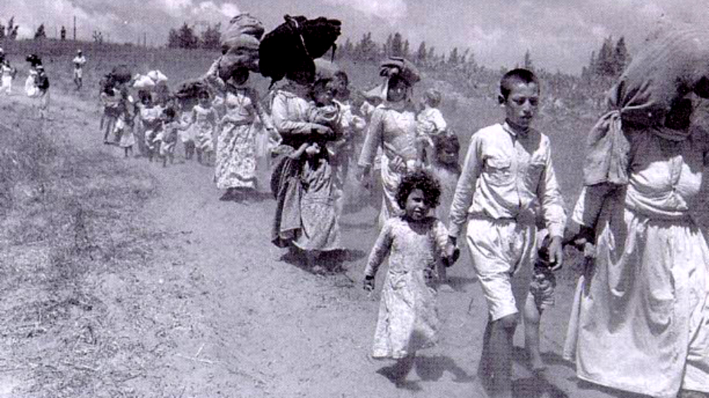 Palästinenser auf der Flucht vor den israelischen Streitkräften 1948; Quelle: Wikipedia