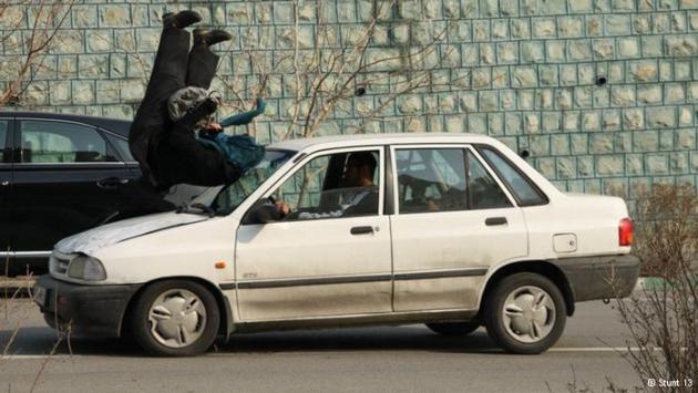 Mahsa Ahmadi filming a car stunt scene (photo: Stunt 13)