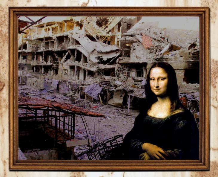 Tammam Azzam's photomontage of the Mona Lisa seating in front of ruined buildings in Syria (source: Tammam Azzam)