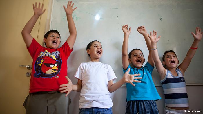 Syrian refugee children singing at Karam Zeitoun School, Beirut (photo: Amy Leang)