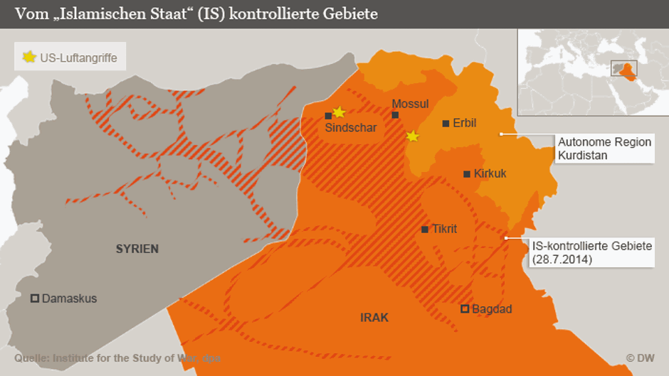 Grafik über die von IS kontrollierten Gebiete; Foto: DW