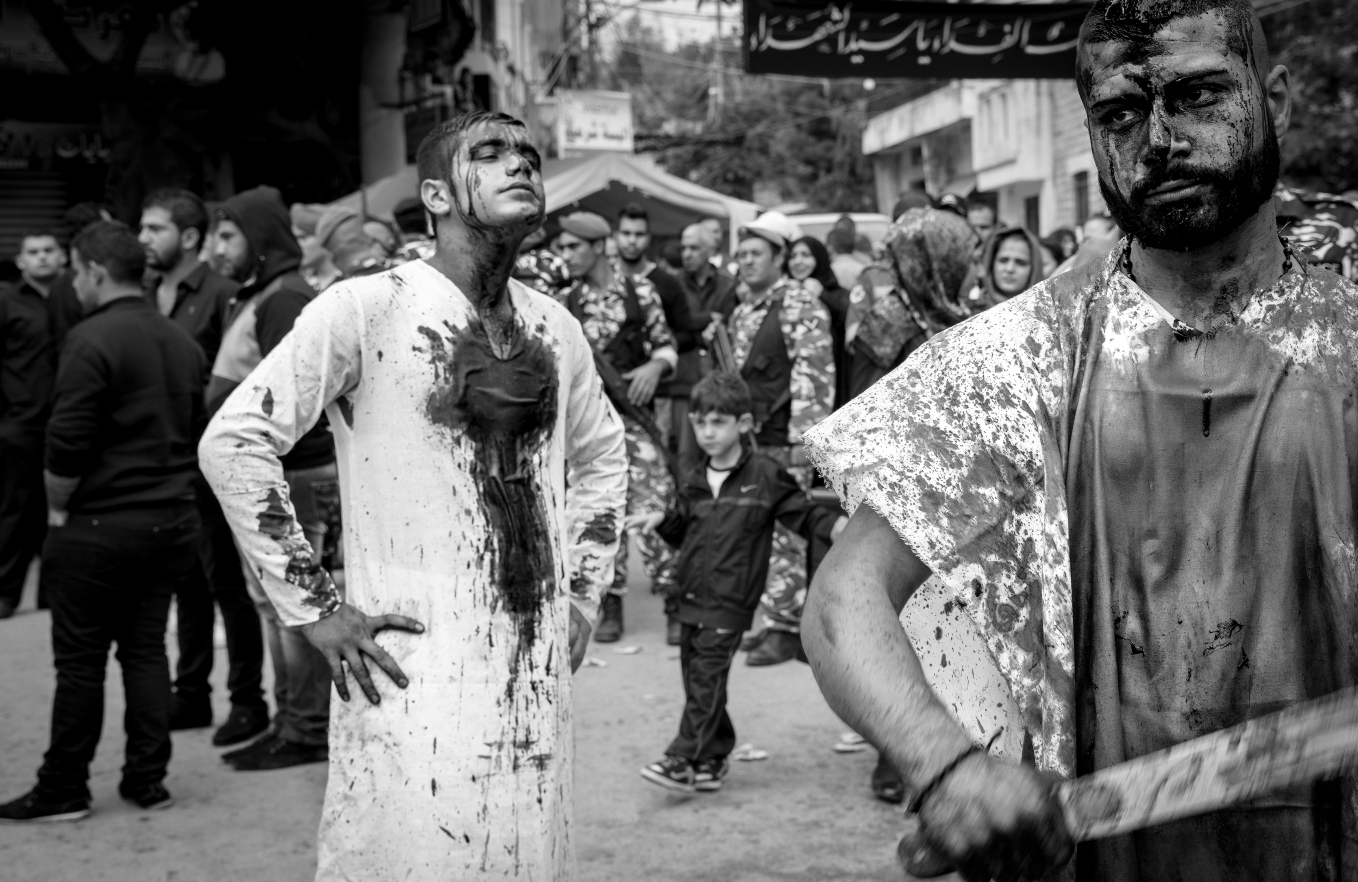 Young Shia men who took part in the "tatbir" in Nabatiyeh, Lebanon, November 2014 (photo: Maya Hautefeuille)