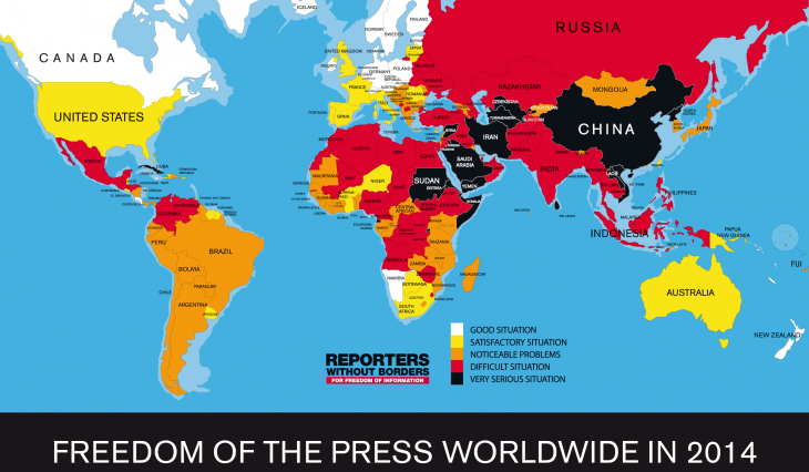 Reporters Without Borders' World Press Freedom Index 2014 (source: Reporters Without Borders)