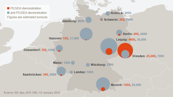 Map showing demonstrations in Germany (source: DW.de)
