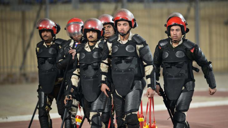 Members of the security forces at the stadium where riots took place at the weekend (photo: Mohamed El-Shahad/AFP/Getty Images)