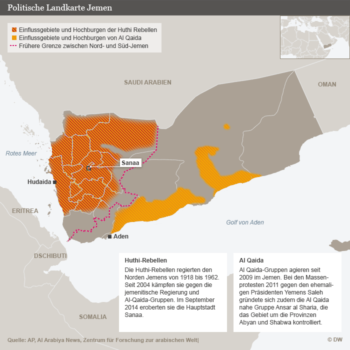 Infografik Politische Karte Jemens; Quelle: DW