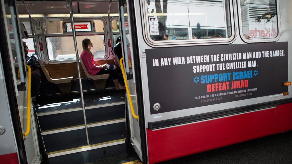 One of the controversial pro-Israel, anti-Islam ads on public transport in San Francisco organised by Pamela Geller's American Freedom Defense Initiative (photo: EPA/JOHN G. MABANGLO)