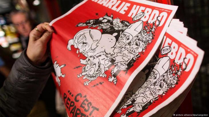 The edition of the satirical magazine "Charlie Hebdo" published seven weeks after the attack on the magazine's editorial offices in Paris (photo: picture-alliance/dpa/Langsdon)