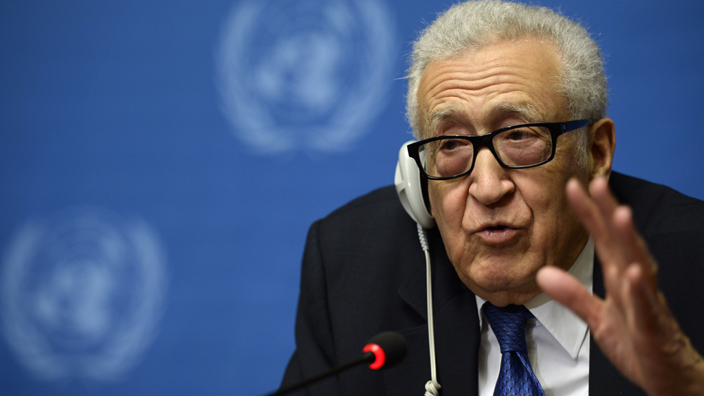 UN mediator Lakhdar Brahimi gestures as he talks during a press conference on the Syrian peace talks at the United Nations headquarters in Geneva on February 15, 2014 (photo: PHILIPPE DESMAZES/AFP/Getty Images)