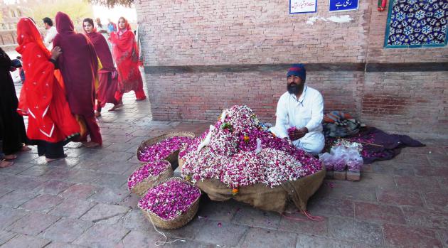 A man selling rose petals at the shrine of Hazrat Bahauddin Zakariya, Punjab, Pakistan (photo: Julis Koch)