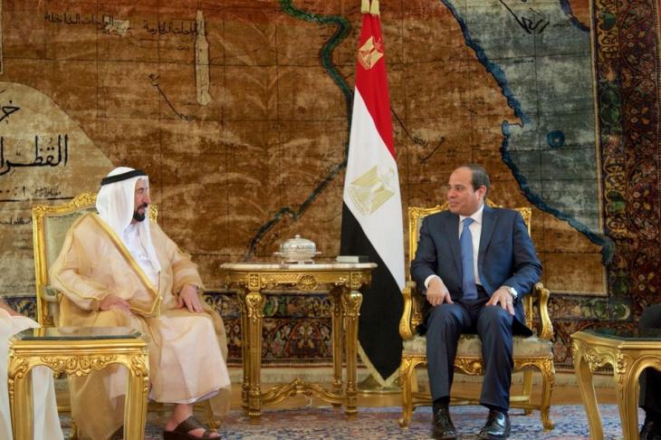 Sultan bin Muhammad al-Qasimi, ruler of the Emirate of Sharjah, visiting President Abdul Fattah al-Sisi in Cairo (photo: AP)