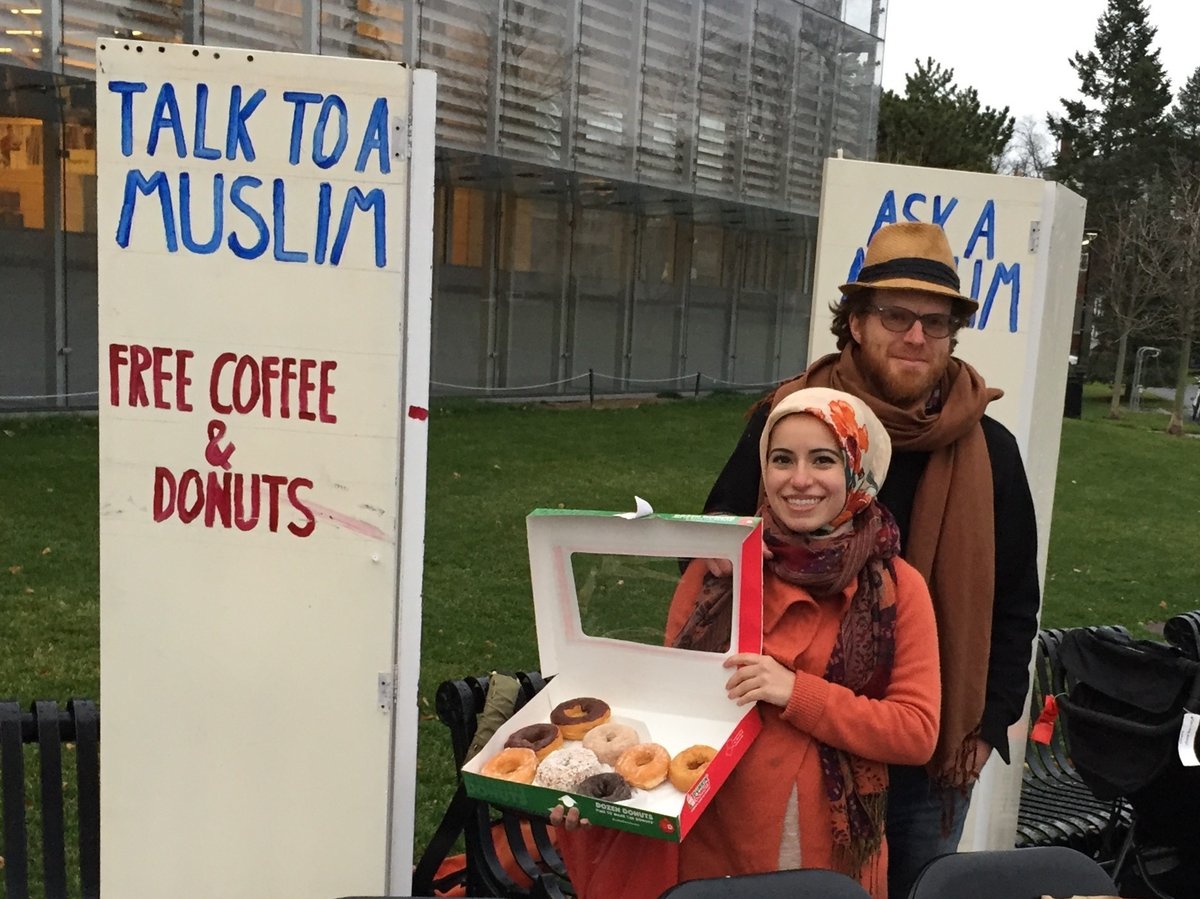Mona Haydar's "Ask a Muslim" stand in Cambridge, Massachusetts (photo: Mona Haydar)