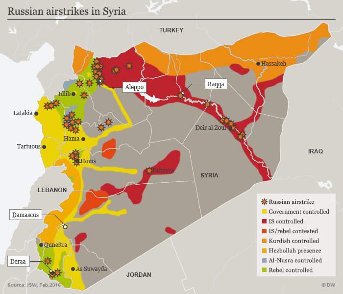 Map showing Russian airstrikes in Syria (source: Deutsche Welle)