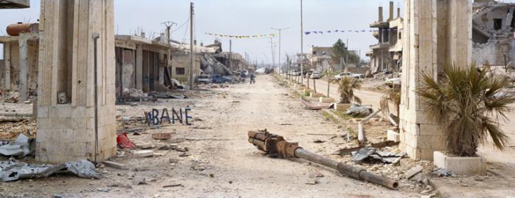 The arch on the road leading out of Kobani towards Aleppo, March 2015 (photo: Kai Wiedenhofer)